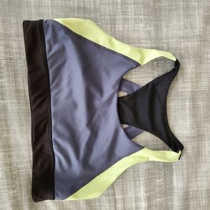 Avia medium sports bra, gray, black and yellow